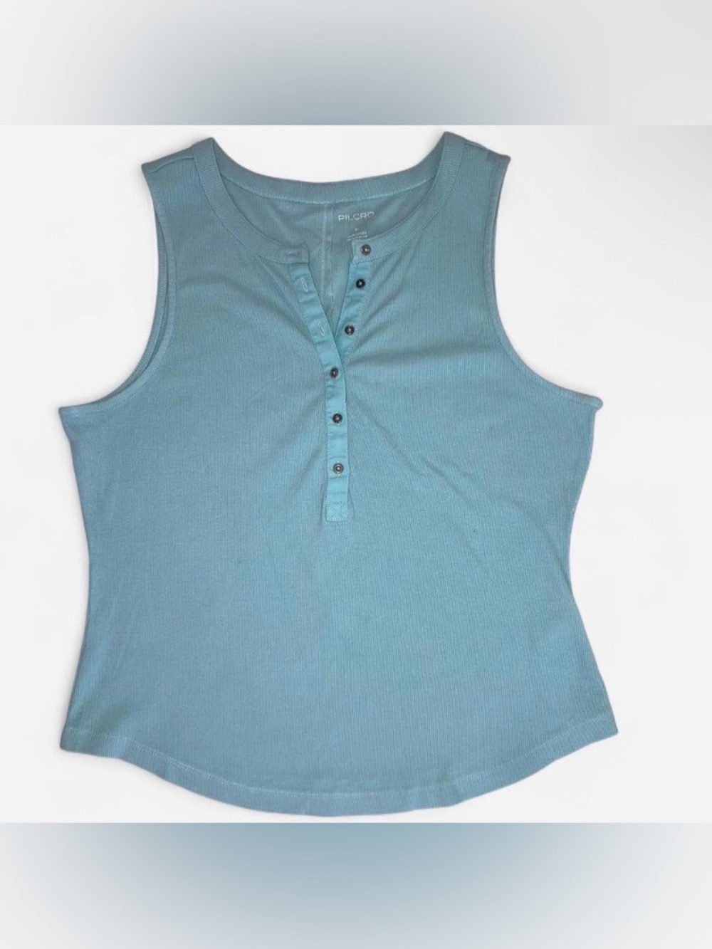 Pilcro Anthropologie The Andie Ribbed Sleeveless Henley Tank Top Sky Blue XL NWT
